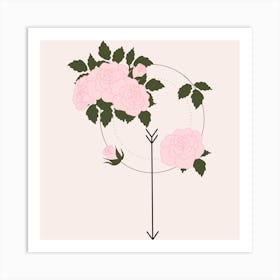 Pink Rose And Arrow Square Art Print