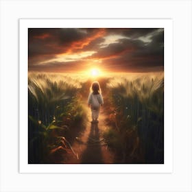 Little Girl In A Wheat Field 1 Art Print