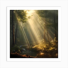 Rays Of Sunlight In The Forest Art Print