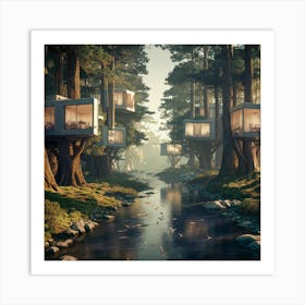 Tree Houses In The Forest Art Print