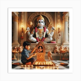 Boy worshipping Lord Hanuman ji Art Print