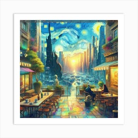 Van Gogh Painted A Cafe Terrace In A Futuristic Metropolis Art Print