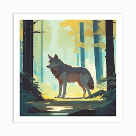 Wolf In Forrest Golden Ratio Fake Detail Trending Pixiv Fanbox Acrylic Palette Knife Style Of M (3) Art Print