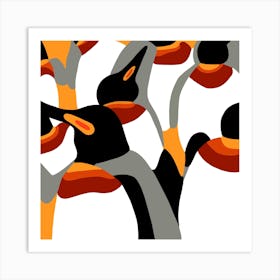 Pinguins Oranje Art Print