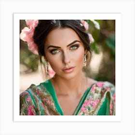 Beautiful Woman In Green Sari Art Print