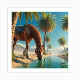 Horse Drinking From Oasis 1 Art Print