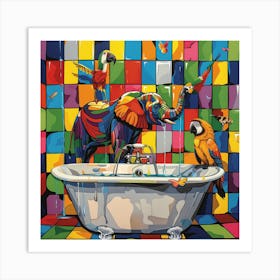 Elephant In The Bath 2 Art Print