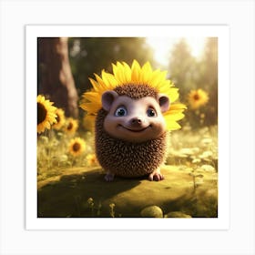 Hedgehog With Sunflowers Art Print