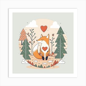 Fox Little Fox Love Happy Smiling Romantic Fall Nature Art Print