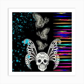 Sugar Skull With Butterflies  Art Print