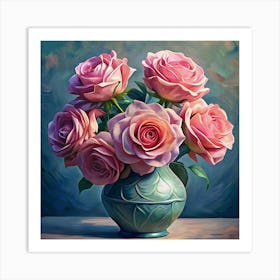 Pink Roses In A Vase Art Print