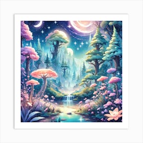 A Fantasy Forest With Twinkling Stars In Pastel Tone Square Composition 270 Art Print