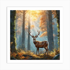 Deer In The Woods 59 Art Print