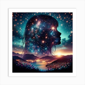 Woman'S Head In Space Art Print