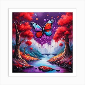 Butterfly Over The River Art Print