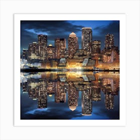 Boston Skyline At Night Art Print