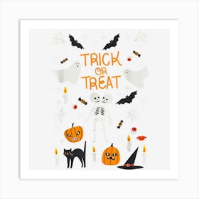 Trick Or Treat Scary Skull Pumpkin Ghost Halloween Costume Art Print