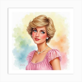 Watercolor Princess Diana With Vivid Pastel Background, Soft Hues Glowing Art Print