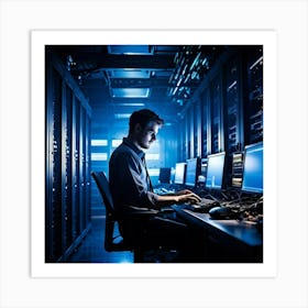 A Cutting Edge Server Room Filled To The Brim With Sleek High Tech Equipment Humming With Energy Art Print