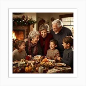 A Heartwarming Depiction Of A Multigenerational Family Reveling In Their Thanksgiving Gathering Lov (1) Art Print