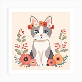 Floral Baby Cat Nursery Illustration (8) Art Print