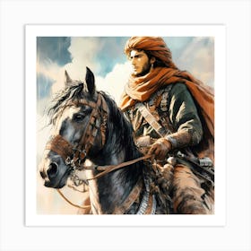 Young Moroccan Rider On His Berber Horse Color Detail Painting 1 Art Print