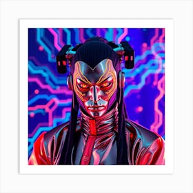 Cyberpunk Geisha Style Neon Illustration Art Print