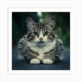 Cat Sitting On The Road Art Print