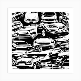 Black And White Seamless Pattern Of Cars Art Print