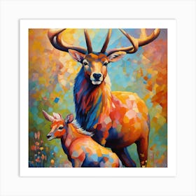 Elk And Calf Art Print