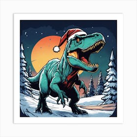 Dinosaur Santa Art Print