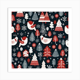 Christmas Trees And Birds Art Print