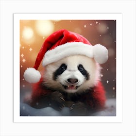 Panda Bear In Santa Hat Art Print