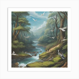 Doves In The Forest Art Print