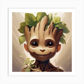 Head portrait of cute little Groot Art Print