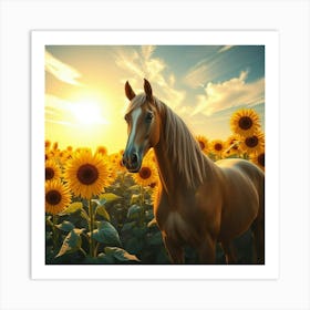 Horse In Sunflower Field 29 Art Print