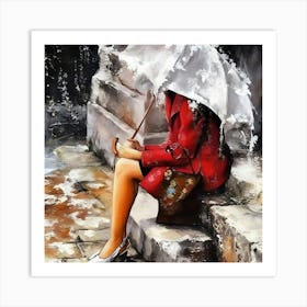 Girl With Umbrella 1 Art Print