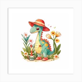 Dinosaur In The Garden Art Print