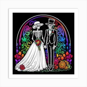 Day Of The Dead Wedding rainbow colors 3 Art Print