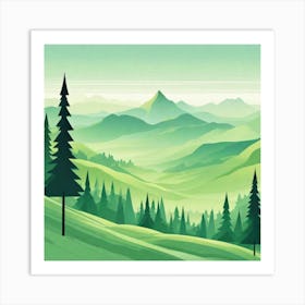Misty mountains background in green tone 80 Art Print