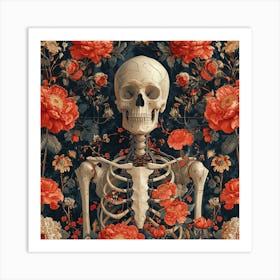 Skeleton And Roses Art Print