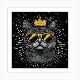 Design Featuring A Gray Cat With Golden.Generated AI. Wall Art Print 3 Art Print