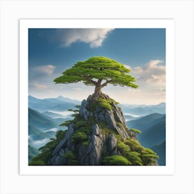 Tree On Top Of Mountain 8 Art Print