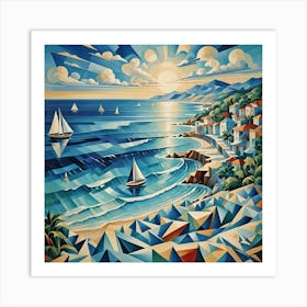 Beach Scene Cubism 1 Of 3 Art Print