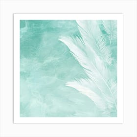 White Feathers On A Turquoise Background Art Print