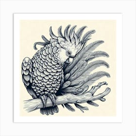 Line Art Cockatoo parrot 2 Art Print