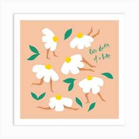 Boho Mindful Fitness Floral Pun 'One Daisy at a Time' - Peach Fuzz Art Print