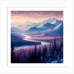 'Sunset In The Mountains' 1 Art Print