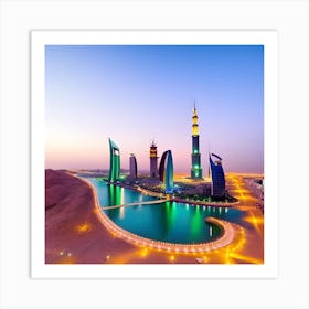 Dubai Skyline At Dusk Art Print