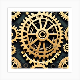 Gold Gears On Black Background 2 Art Print